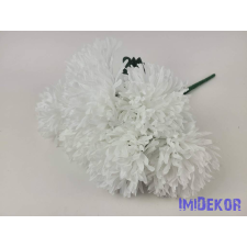 Dús tűszirmú krizantém 7 ágú selyem csokor 39cm - Fehér dekorációs kellék