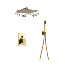 Dusche Fali zuhanyszett falba építhető falsík alatti csaptelep arany esőztetős zuhanyfej 30 cm és kézi zuhanyfejjel csaptelep