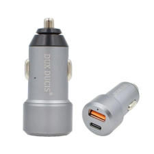 DUX DUCIS autós töltő USB-A + USB-C aljzat (5V/3A, 24W, PD gyorstöltő 3.0) szürke (B30) (B30) mobiltelefon kellék