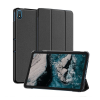 DUX DUCIS DOMO tok álló, bőr hatású (aktív FLIP, oldalra nyíló, TRIFOLD asztali tartó funkció, textil minta) FEKETE [Nokia T20 Wi-Fi] (5996591114279)