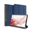 DUX DUCIS DOMO tok álló, bőr hatású (aktív FLIP, oldalra nyíló, TRIFOLD, S Pen tartó, textil minta) SÖTÉTKÉK Samsung Galaxy Tab S9 WIFI (SM-X710), Samsung Galaxy Tab S9 LTE (SM-X716)