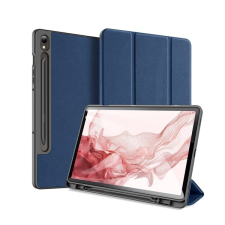 DUX DUCIS DOMO tok álló, bőr hatású (aktív FLIP, oldalra nyíló, TRIFOLD, S Pen tartó, textil minta) SÖTÉTKÉK Samsung Galaxy Tab S9 WIFI (SM-X710), Samsung Galaxy Tab S9 LTE (SM-X716) tablet tok