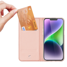 DUX DUCIS Skin Pro tok pénztárcával iPhone 15 - Rózsaszín tok és táska
