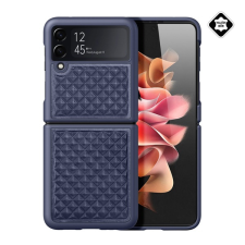 DUX DUCIS VENICE műanyag telefonvédő (valódi bőr hátlap, 3D rombusz minta, prémium) SÖTÉTKÉK Samsung Galaxy Z Flip4 5G (SM-F721) tok és táska