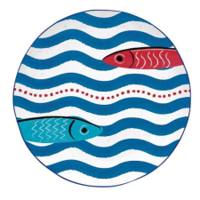Easy Life Design Porcelán desszertes tányér 21cm,  Sardine's Party tányér és evőeszköz