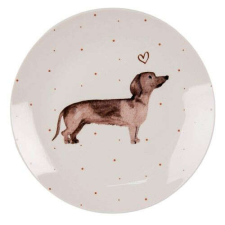Easy Life Design Porcelán desszerttányér 20x2cm, Dachshund Love tányér és evőeszköz