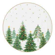 Easy Life Design R2S.2242FTRE Porcelán desszerttányér 19cm, Festive Trees tányér és evőeszköz