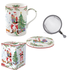 Easy Life Nuova R2S Porcelán szűrősbögre tetővel, 350ml, dobozban, Joyful Santa bögrék, csészék