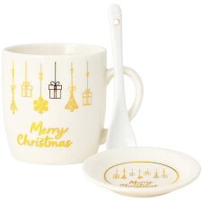 eCa KB33WZ1 karácsonyi kerámia bögre kanállal és csészealjjal, 350 ml bögrék, csészék