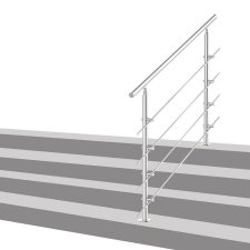 ECCD Lépcsőkorlát rozsdamentes 180 cm hosszú kapaszkodó 42 mm átmérővel saválló inox anyagból, 4 darab leesést gátló keresztrúddal építőanyag
