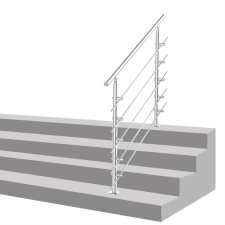 ECCD Lépcsőkorlát rozsdamentes 80 cm hosszú kapaszkodó 42 mm átmérővel saválló inox anyagból, 5 darab leesést gátló keresztrúddal építőanyag