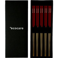 Ecocare Fém Sushi pálcika doboz arany-piros 10 db tányér és evőeszköz