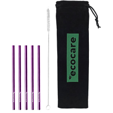 Ecocare Környezetbarát fém szívószál, lila, 16×0,6 cm, 5 db konyhai eszköz