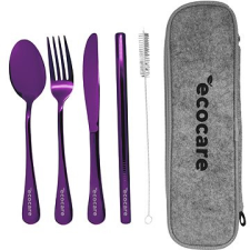 Ecocare Utazási evőeszközkészlet lila 4 db tokkal tányér és evőeszköz