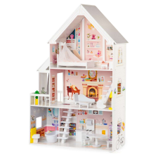 EcoToys 3 szintes fa Babaház erkéllyel + kiegészítőkkel #fehér babaház