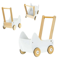 EcoToys Járássegítő Fa Babakocsi - fehér tili toli