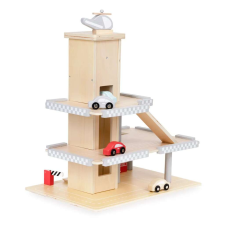 EcoToys Nagy fapályás garázs parkoló lift + autók ECOTOYS autópálya és játékautó