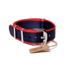 Edelwolle prémium Nato óraszíj, sötétkék/piros, 22mm óraszíj
