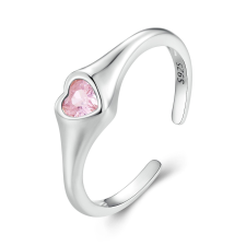 EdenBoutique Állítható ezüst gyűrű rózsaszín süllyesztett szív gyűrű