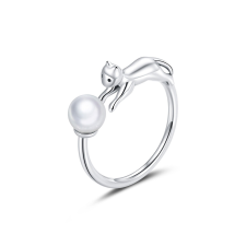 EdenBoutique Pearl Kitty ezüst állítható gyűrű gyűrű