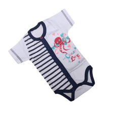 EEVI Rövid Ujjú Patentos body - Fehér/Kék Csíkos Polip - 62 kombidressz, body