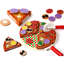 EGYÉB GYÁRTÓ Wooden Pizza - fa pizza játék kiegészítőkkel, 20cm, Többszínű konyhakészlet