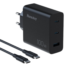 egyéb HuntKey P100 2x USB-C / USB-A Hálózati töltő - Fekete (100W) (HKC10020050-0B3) mobiltelefon kellék