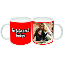  Egyedi fényképes és feliratos Bögre, piros háttérszínnel bögrék, csészék