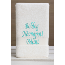  Egyedi hímzett törölköző – Boldog Névnapot!/Fehér türkiz lakástextília