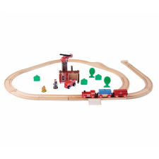 Eichhorn Tűzoltó állomás fa vasút készlet autópálya és játékautó