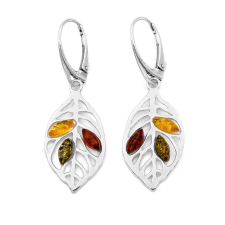 Ékszer ABC Ezüst borostyán köves fülbevaló "levél" fülbevaló