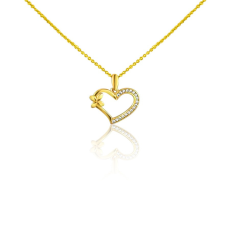 Ékszerkirály 14k arany medál, kristályos szív, négylevelű lóherével medál