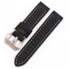 Ékszerkirály Férfi óraszíj bőrből, 24 mm, fekete óraszíj