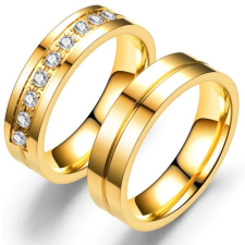 Ékszerkirály Nemesacél női karikagyűrű cirkóniumkristállyal, arany, 10-es méret gyűrű