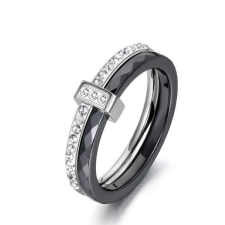 Ékszerkirály Női gyűrű, dupla, nemesacélból, fehérarany-fekete, 8-as méret gyűrű