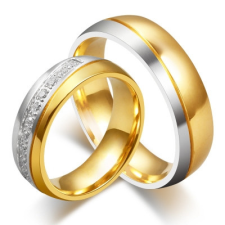Ékszerkirály Női karikagyűrű ezüst sávval, nemesacél, arany színű, 5-ös méret gyűrű