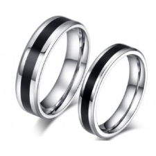 Ékszerkirály Női karikagyűrű, rozsdamentes acél, fekete csíkkal, 8-as méret gyűrű