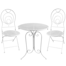  Elba fém kerti bútor szett, 2 összecsukható szék, 1 asztal, fehér kerti bútor