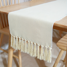  Elegáns Bézs Bojtos Asztalfutó és Tányéralátét Készlet lakástextília