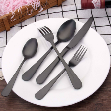  Elegáns Matt Fekete Evőeszköz készlet 5 darabos tányér és evőeszköz