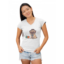  Elegáns Pug - Női V Nyakú Póló női póló