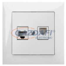ELEKTRO-PLAST 1459-00 "Sentia" RJ45+RJ11 aljzat, fehér, kerettel villanyszerelés