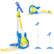 Elektromos gitár és mikrofon állvánnyal gyerekeknek - kék játékhangszer