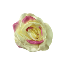  Élethű selyem nyílott rózsafej sárga-rózsaszín 8 cm dekoráció