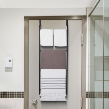 Elite Home ® ajtóra akasztható fürdőszobai törölközőtartó, ruhaszárító, 4 szintes fém létra, matt fekete fürdőszoba kiegészítő