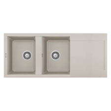 ELLECI Easy 500 Granitek Mosogatótálca - 116x50 cm, Bianco Soft, Kétmedencés + Csepptálca mosogatótálca