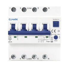 Elmark 40480A kombinált védőkapcsoló beépített túláramvédelemmel RCBO EL JEL4A 6kA 4P 20A/300mA villanyszerelés