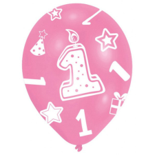 Első születésnap Pink léggömb, lufi 6 db-os 11 inch (27,5 cm) party kellék