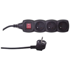 Emos hosszabbító kábel kapcsolóval - 3 aljzat, 3m, fekete kábel és adapter
