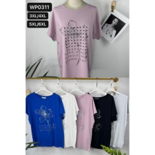 EMT Póló pamut női póló mintás – 5XL/6XL Mályva női póló